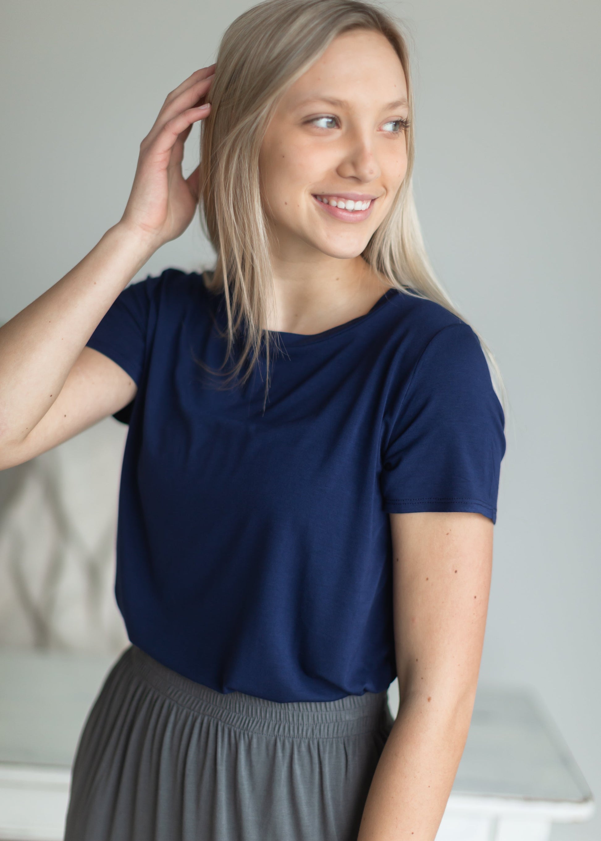 Relaxed Fit Scoop Neck Top- FINAL SALE FF Tops S / Navy