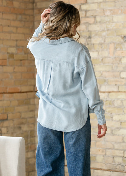 Relaxed Pinstripe Button Front Shirt FF Tops