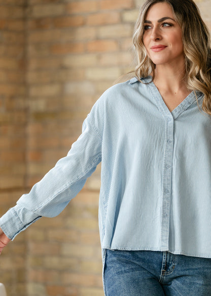 Relaxed Pinstripe Button Front Shirt FF Tops