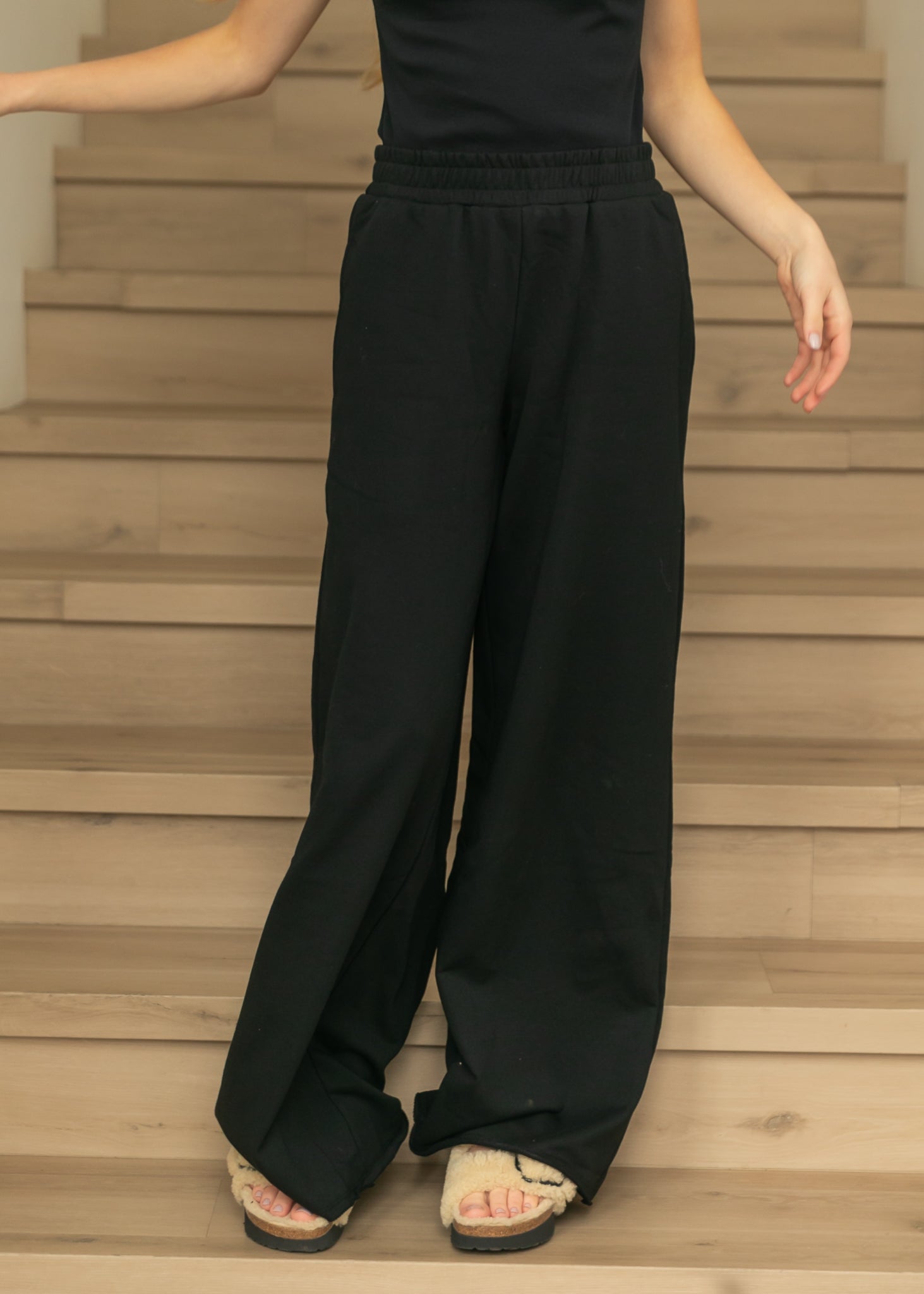 Relaxed Wide Leg Sweatpants FF Pants Black / S