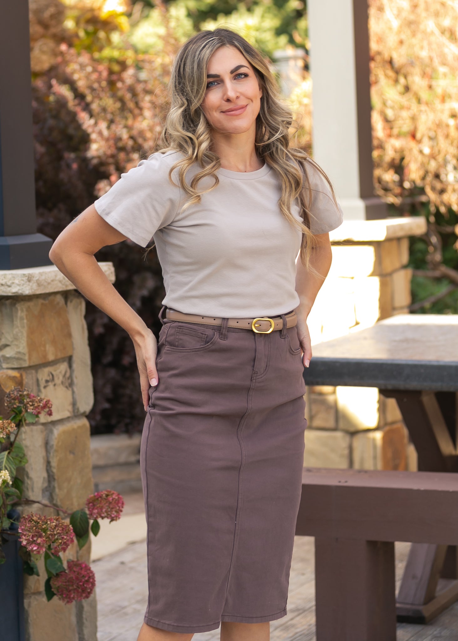 Remi Brownstone Denim Midi Skirt IC Skirts