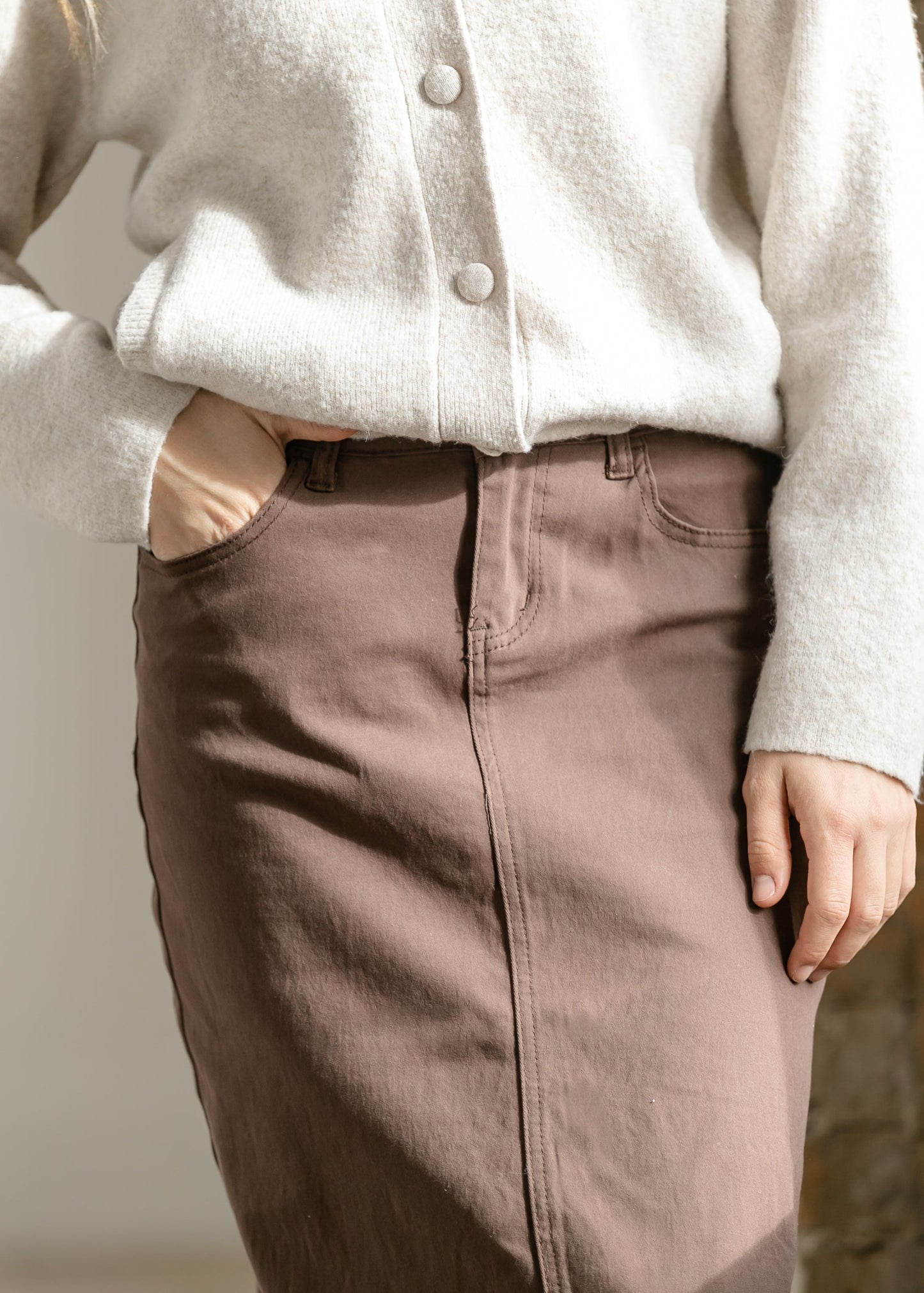 Remi Brownstone Denim Midi Skirt IC Skirts