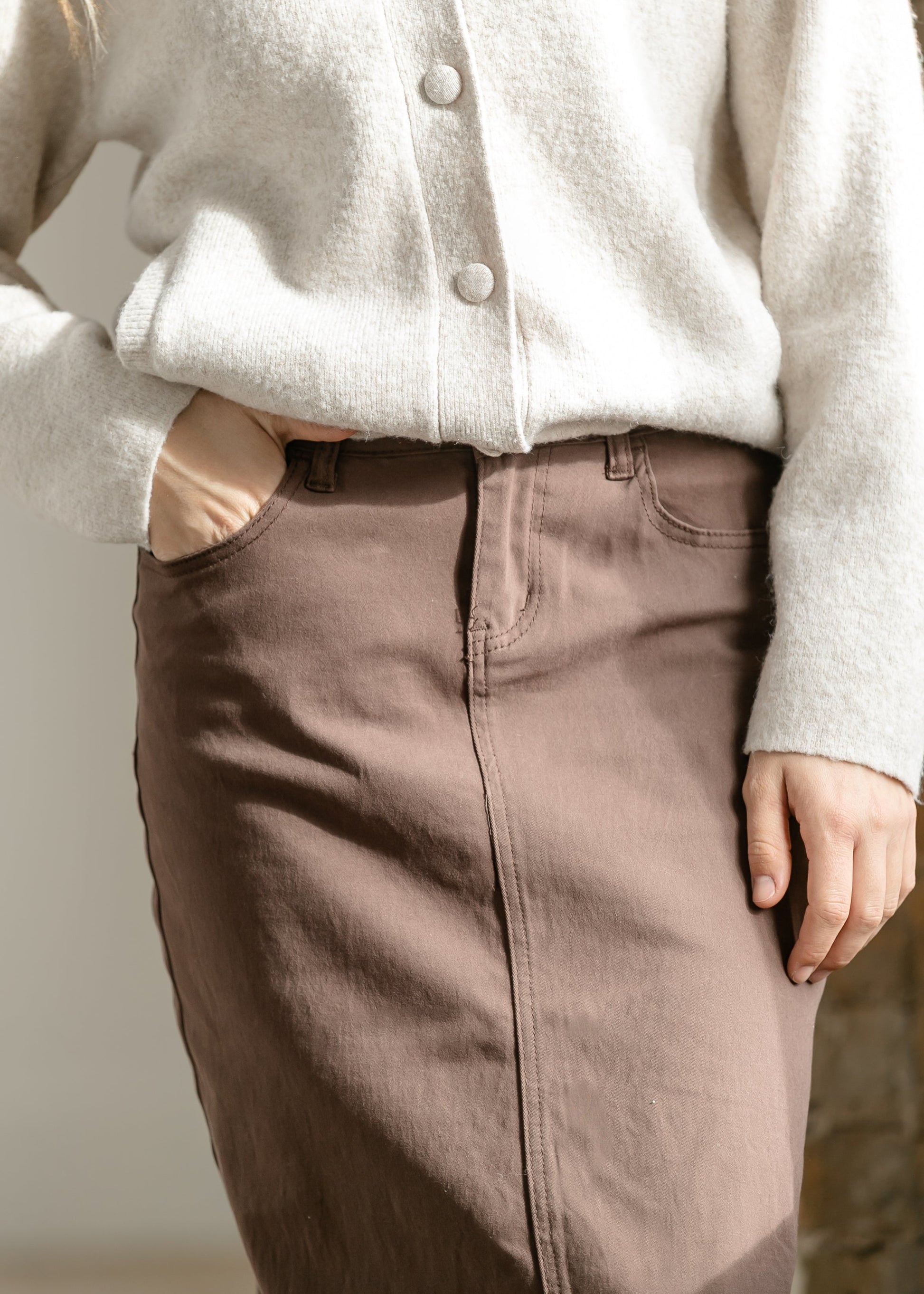 Remi Brownstone Denim Midi Skirt IC Skirts