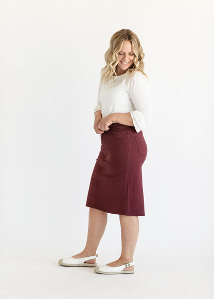 Remi Burgundy Denim Midi Skirt IC Skirts