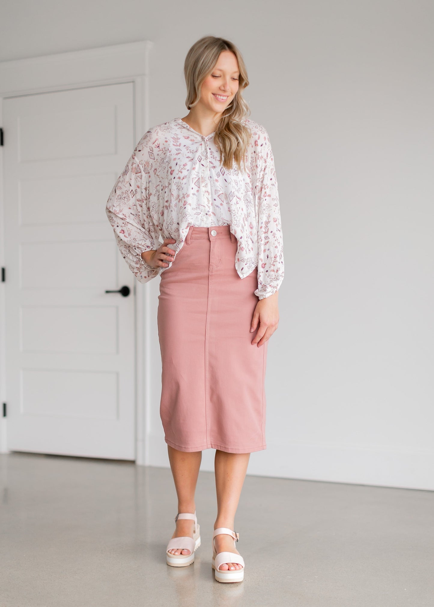 Remi Burlwood Denim Midi Skirt Skirts 29 Inches / 2