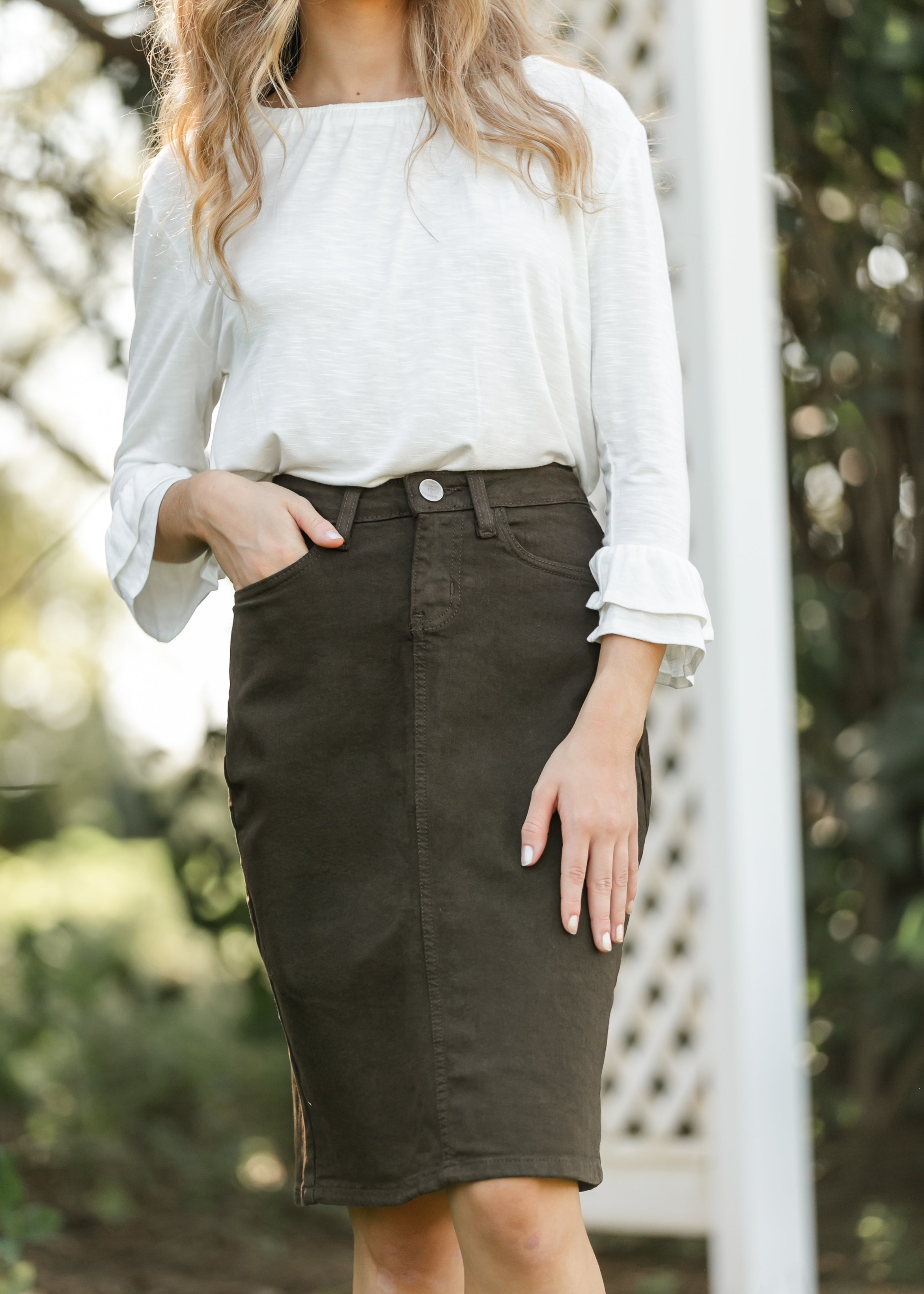 Remi Cafe Brown Midi Skirt – Inherit Co.