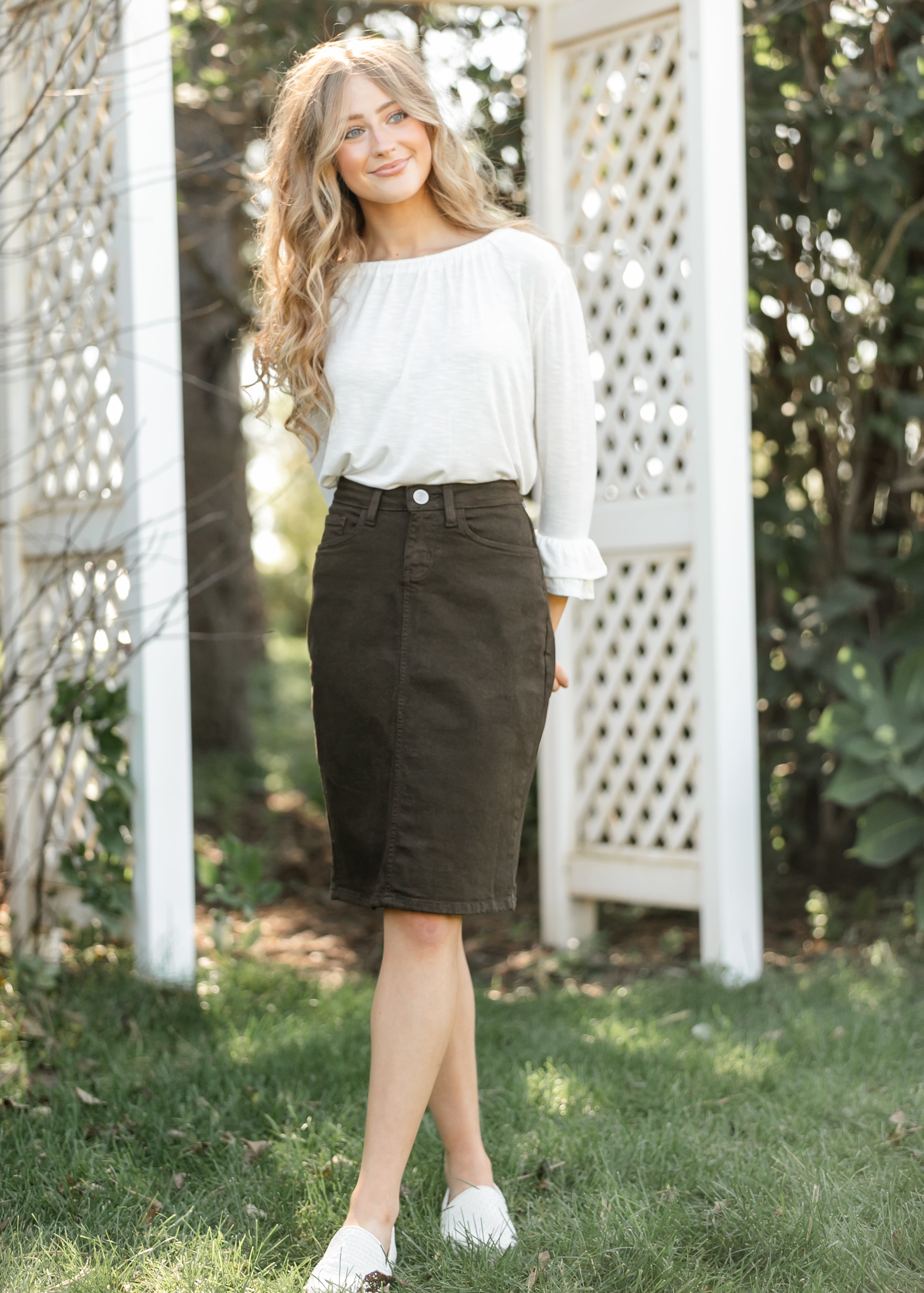Remi Cafe Brown Midi Skirt – Inherit Co.