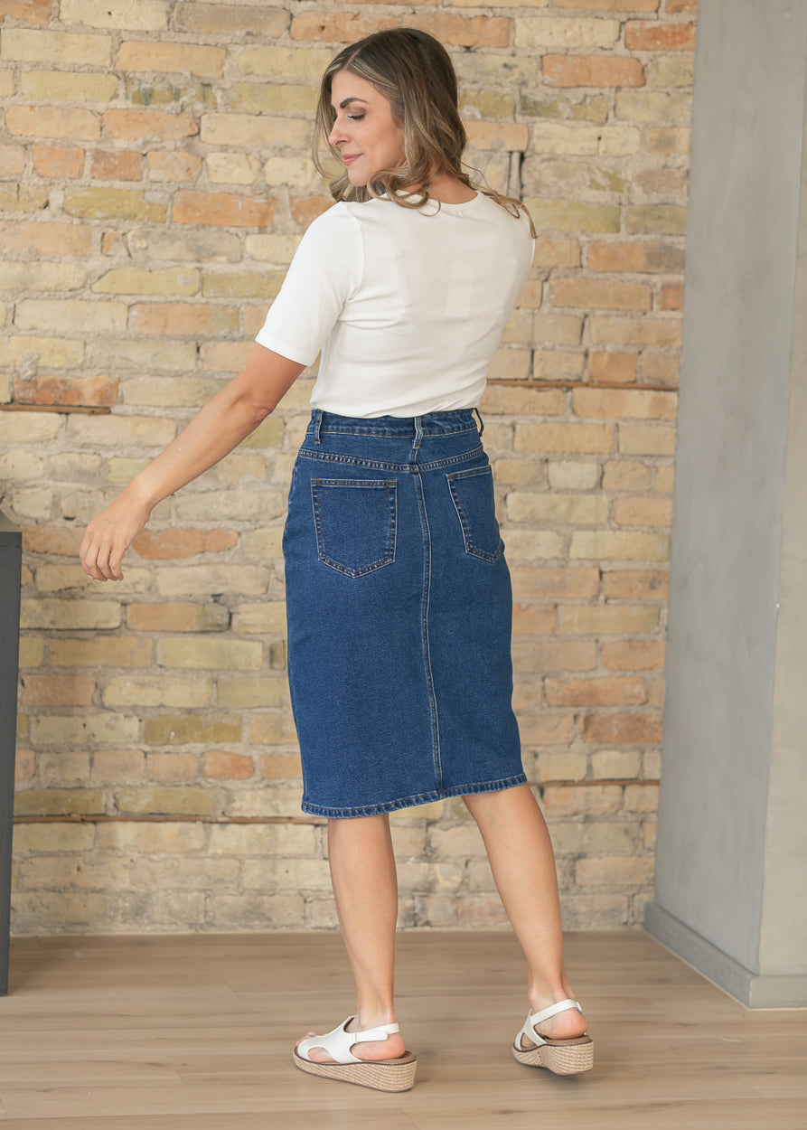 Remi Dark Wash Denim Midi Skirt IC Skirts