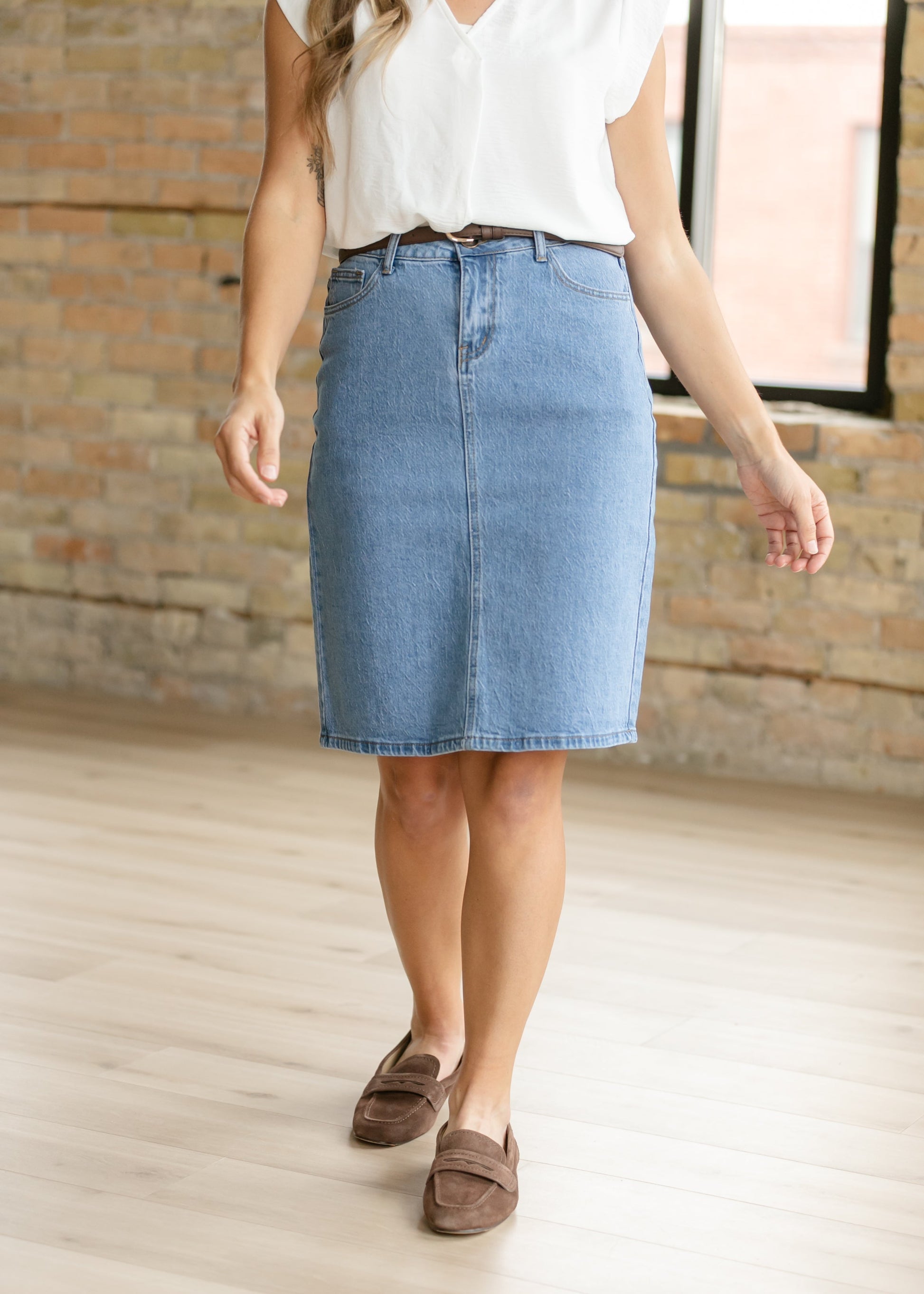 Remi Denim Classic Wash Midi Skirt IC Skirts