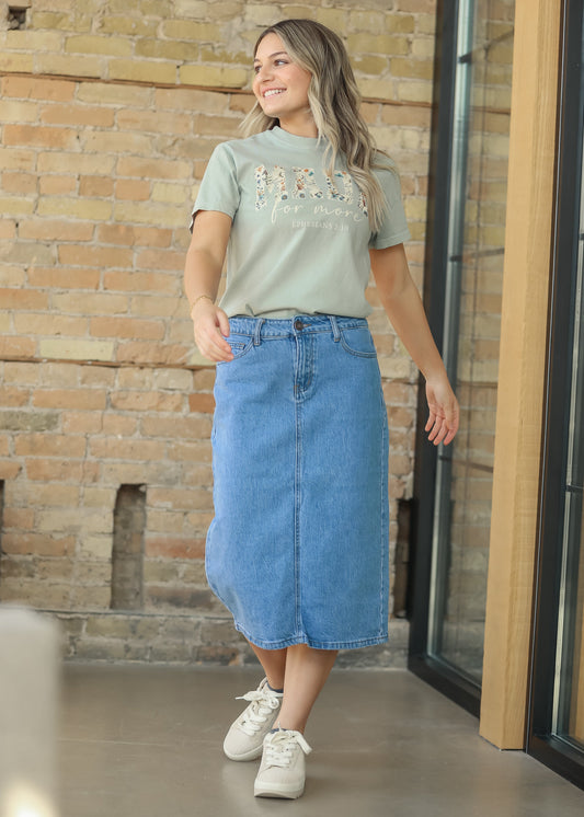 Remi Denim Classic Wash Midi Skirt IC Skirts