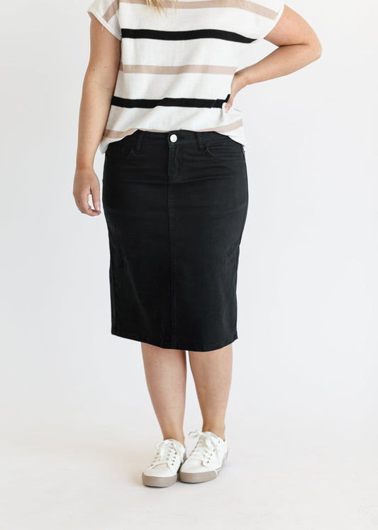 Remi Jet Black Denim Midi Skirt IC Skirts