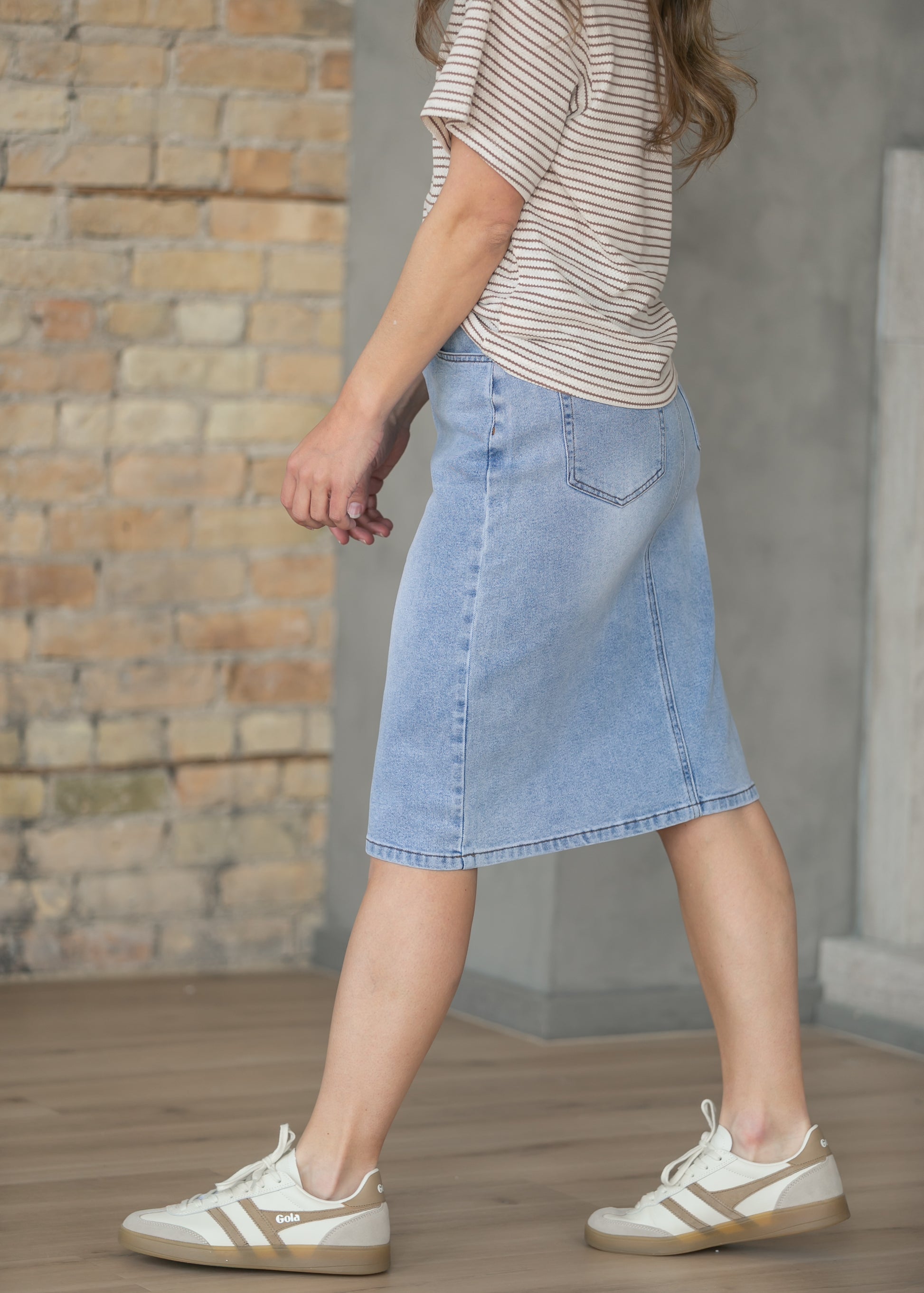 Remi Light Wash Denim Midi Skirt IC Skirts
