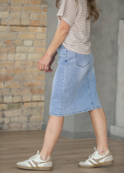 Remi Light Wash Denim Midi Skirt IC Skirts