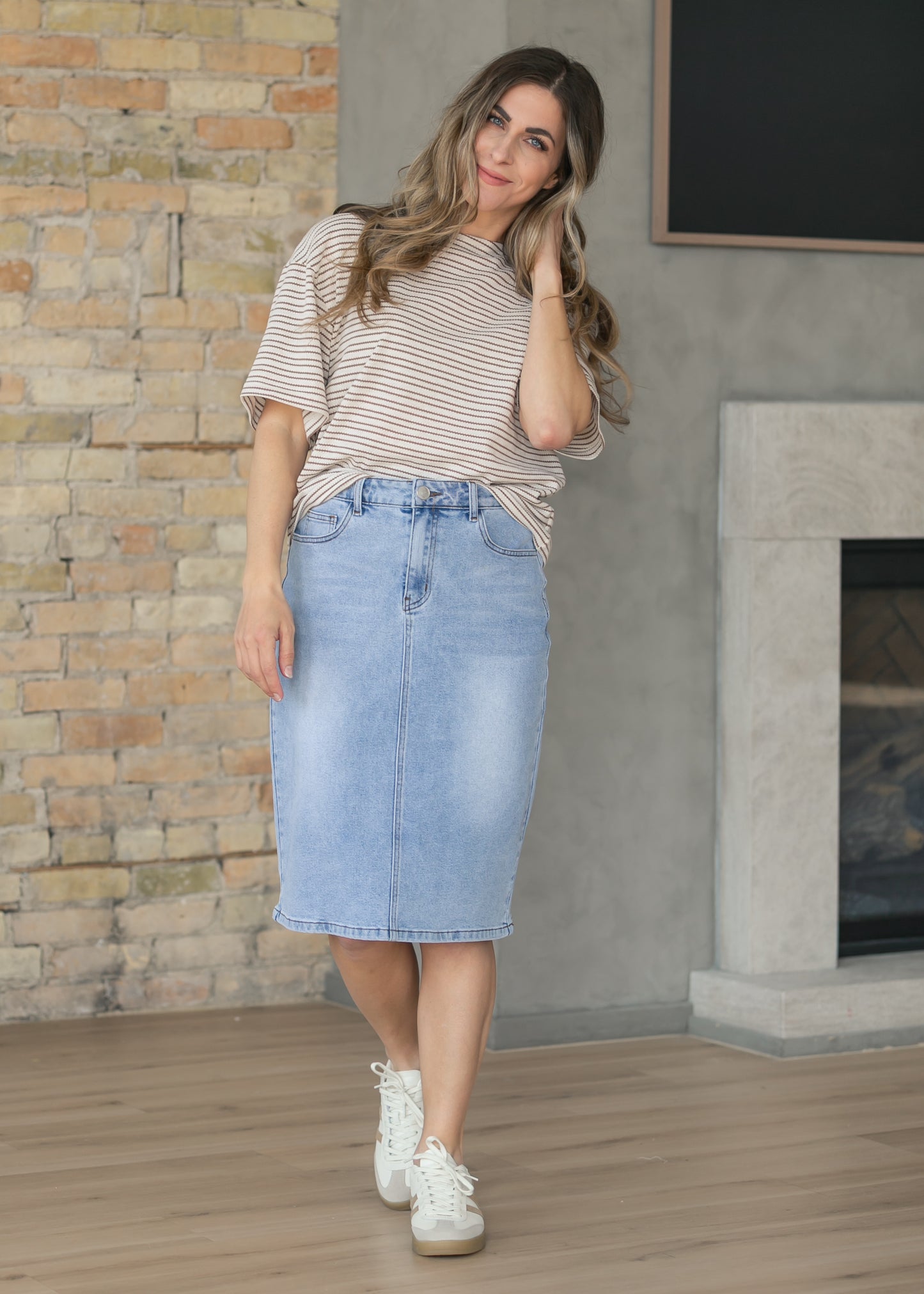 Remi Light Wash Denim Midi Skirt IC Skirts