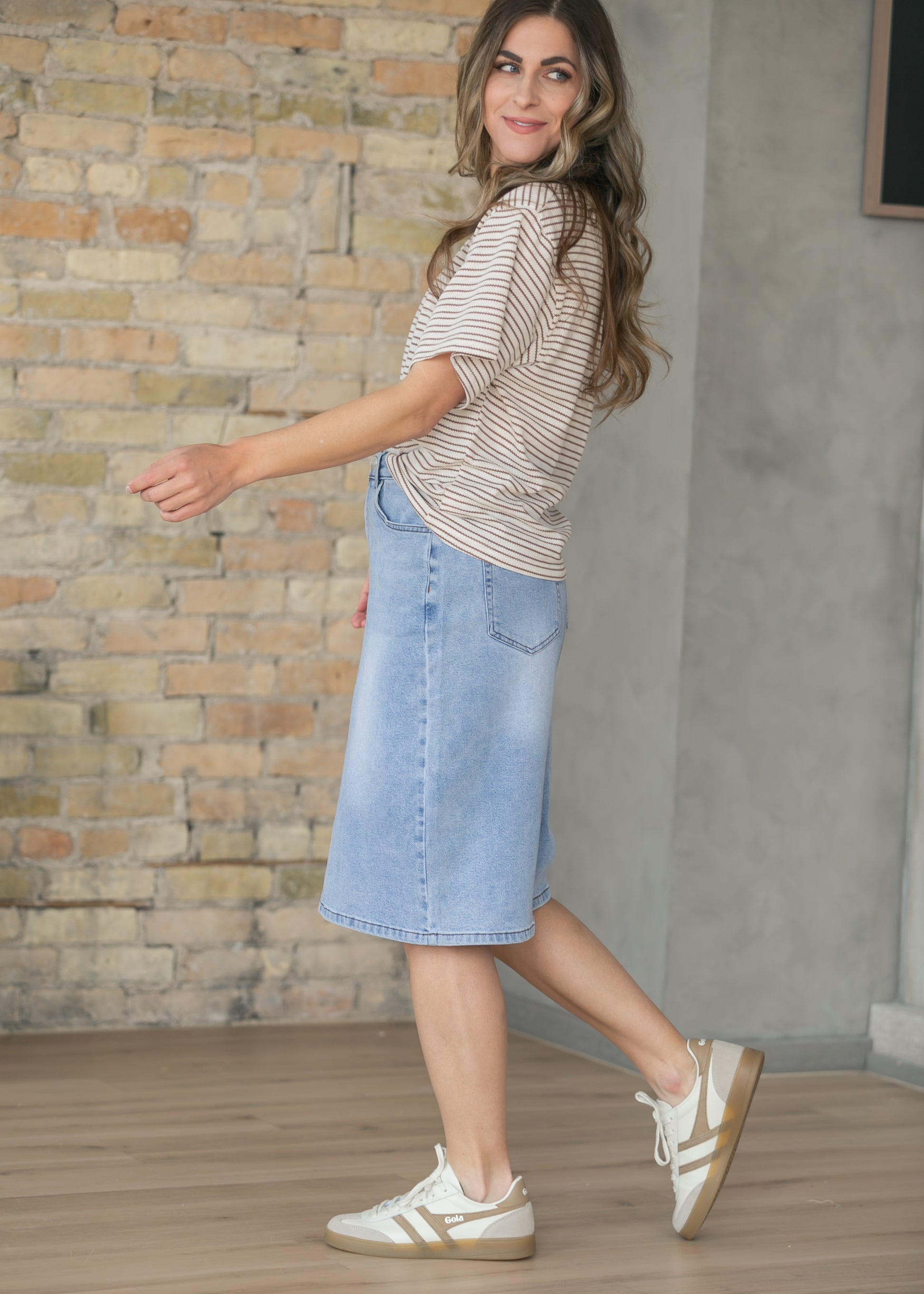 Remi Light Wash Denim Midi Skirt IC Skirts
