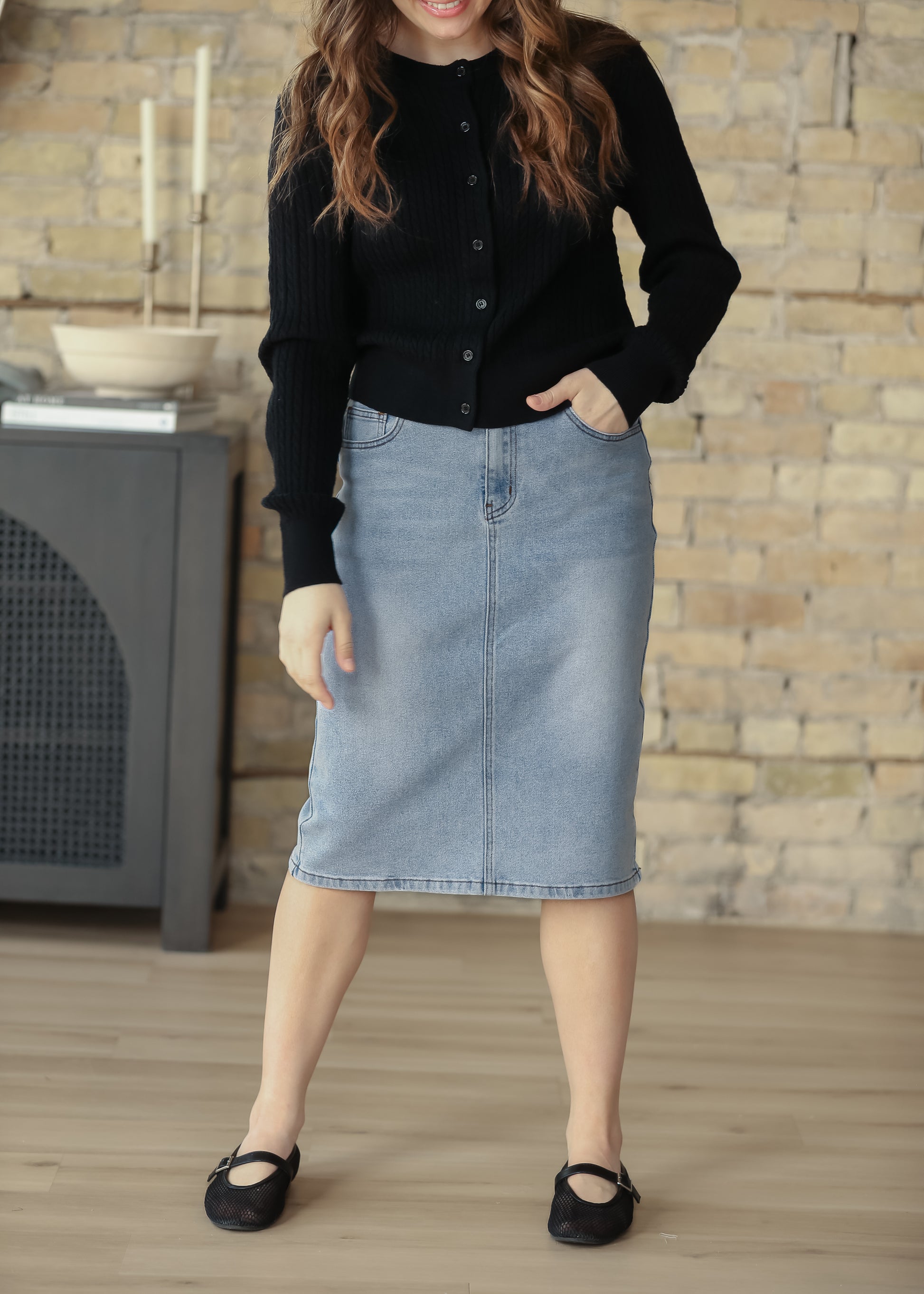 Remi Light Wash Denim Midi Skirt IC Skirts