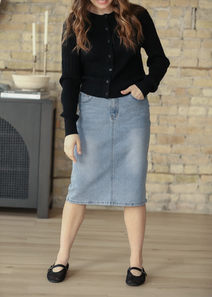Remi Light Wash Denim Midi Skirt IC Skirts