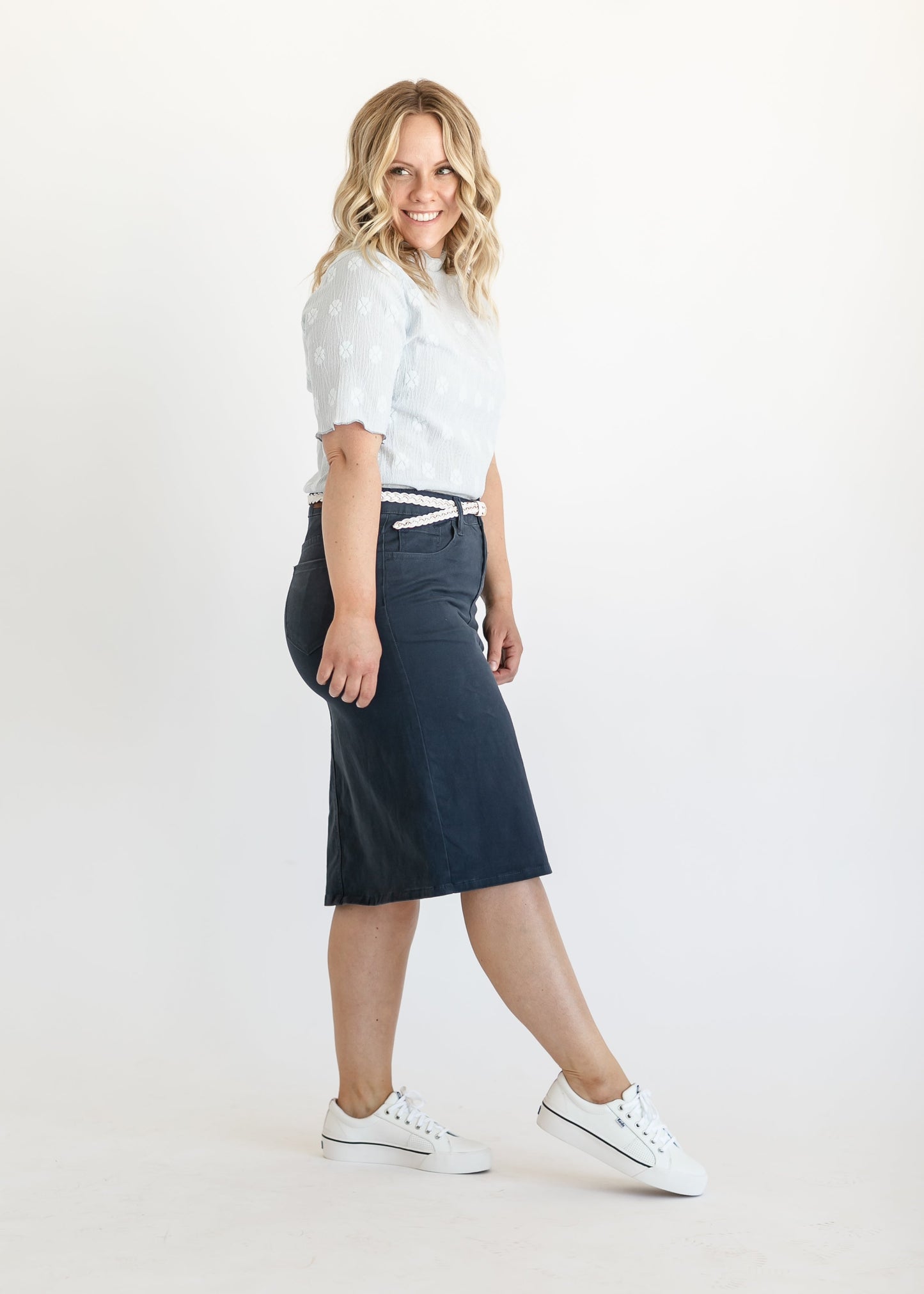 Remi Navy Denim Midi Skirt IC Skirts