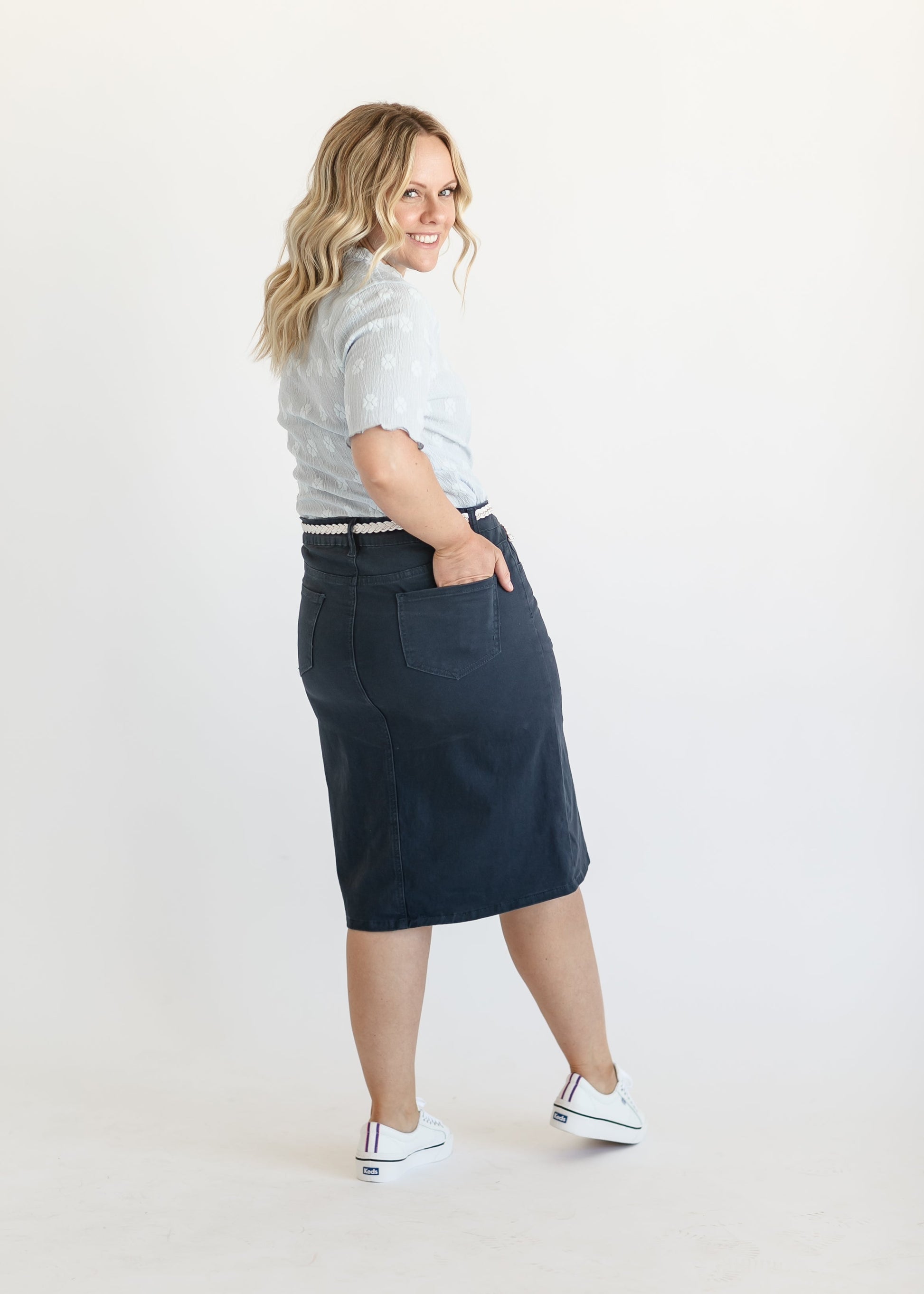 Remi Navy Denim Midi Skirt IC Skirts