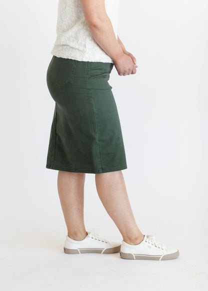 Remi Olive Branch Denim Midi Skirt IC Skirts