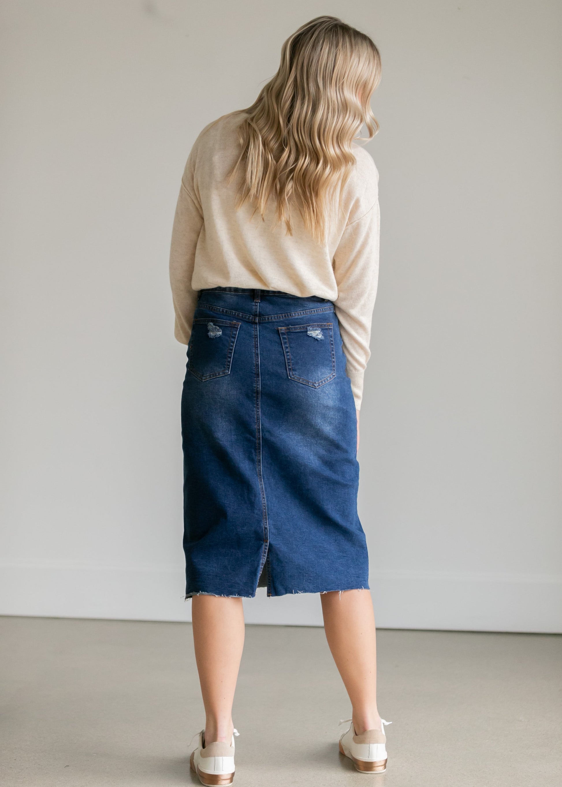 Remi Raw Hem Dark Denim Midi Skirt - FINAL SALE IC Skirts