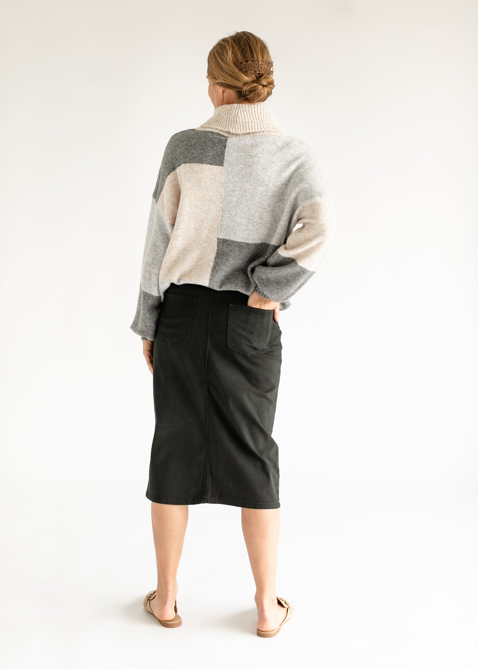 Remi Sable Black Denim Midi Skirt IC Skirts