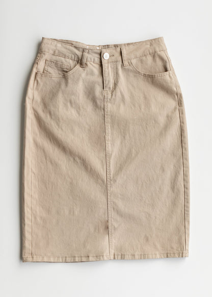 Remi Simply Taupe Denim Midi Skirt IC Skirts