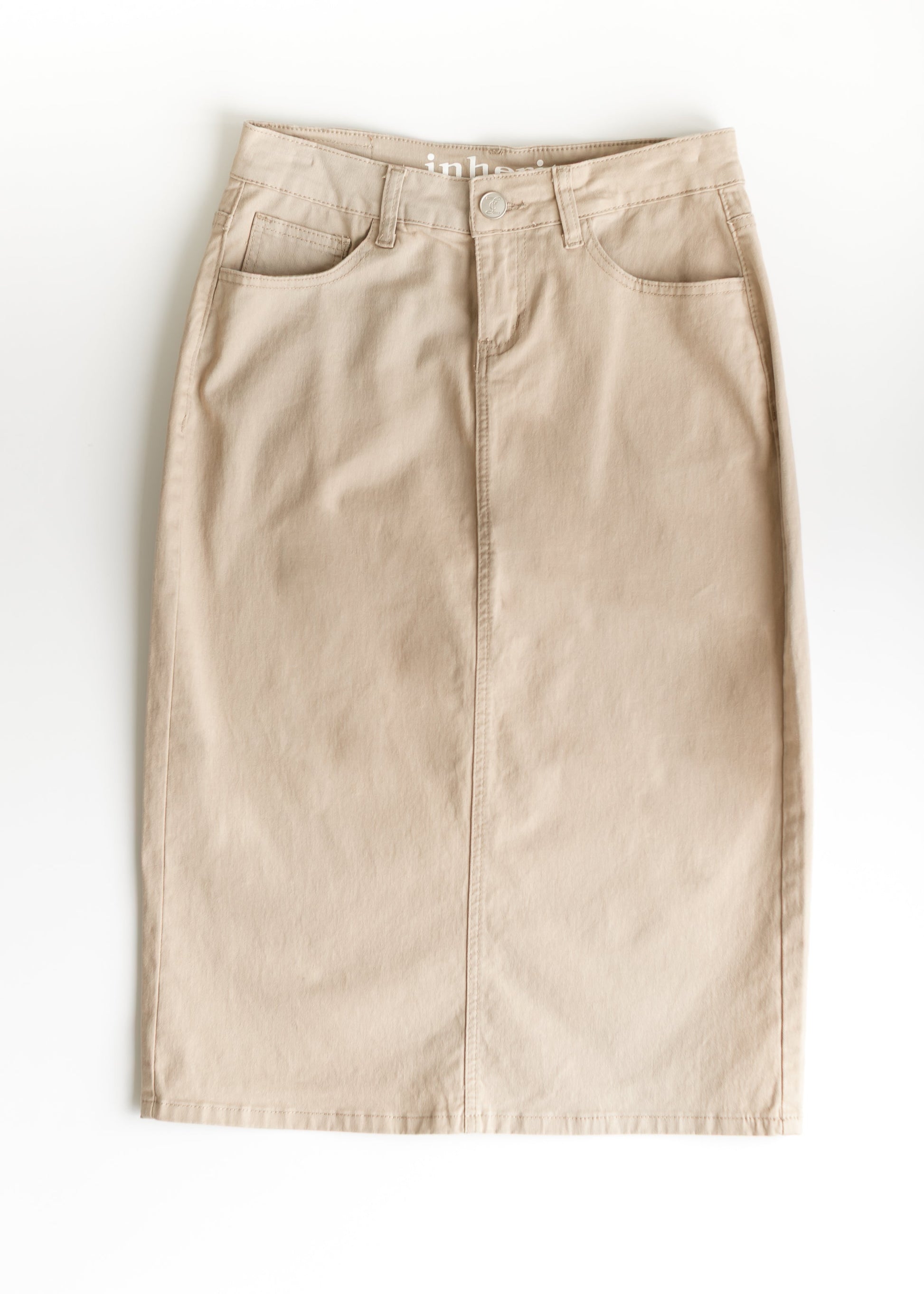 Remi Simply Taupe Denim Midi Skirt IC Skirts