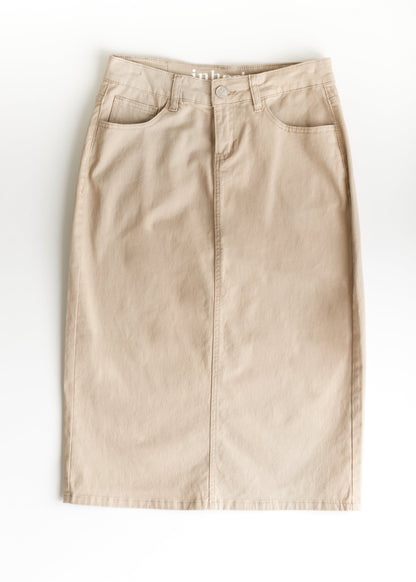 Remi Simply Taupe Denim Midi Skirt IC Skirts