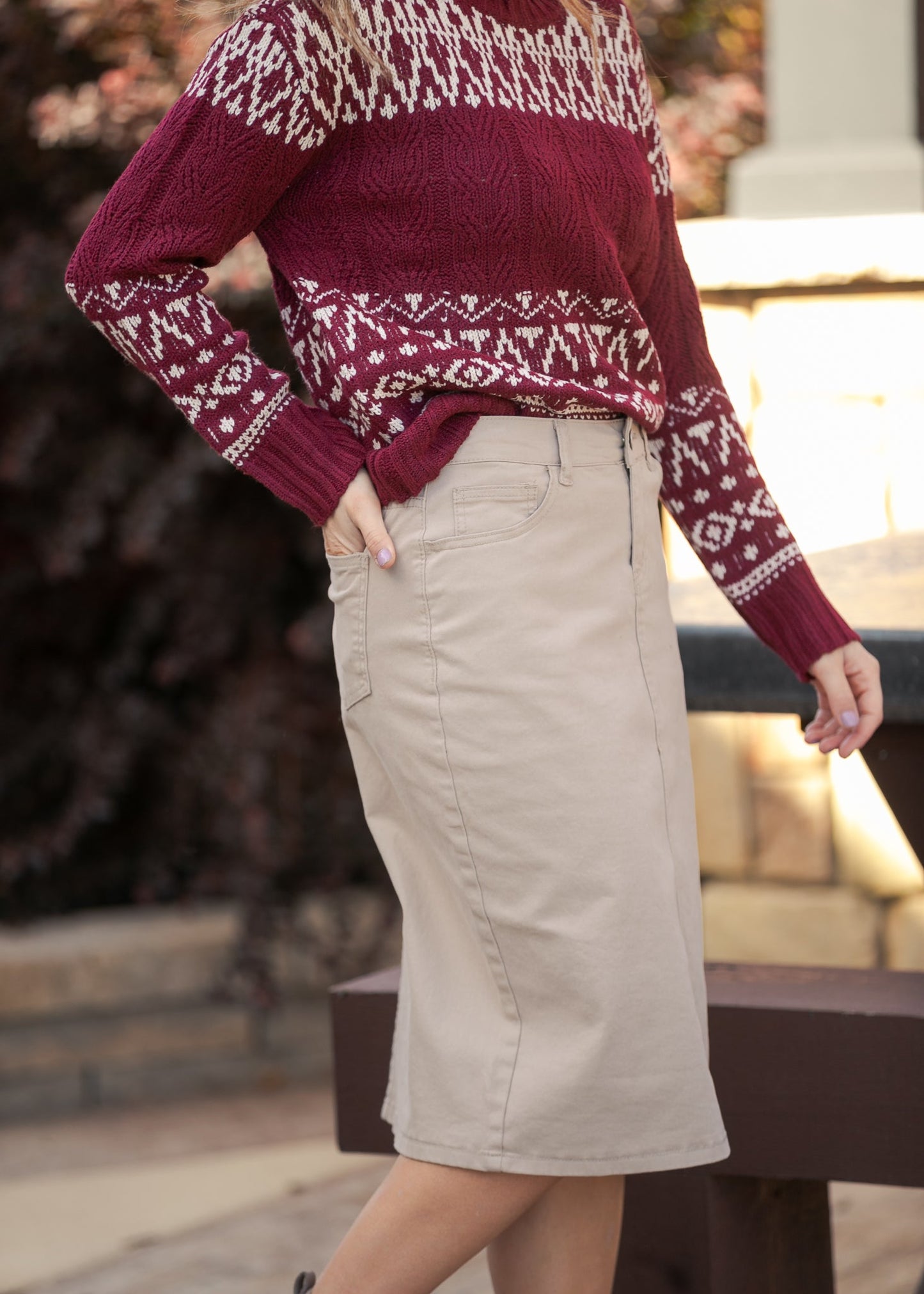 Remi Simply Taupe Denim Midi Skirt IC Skirts