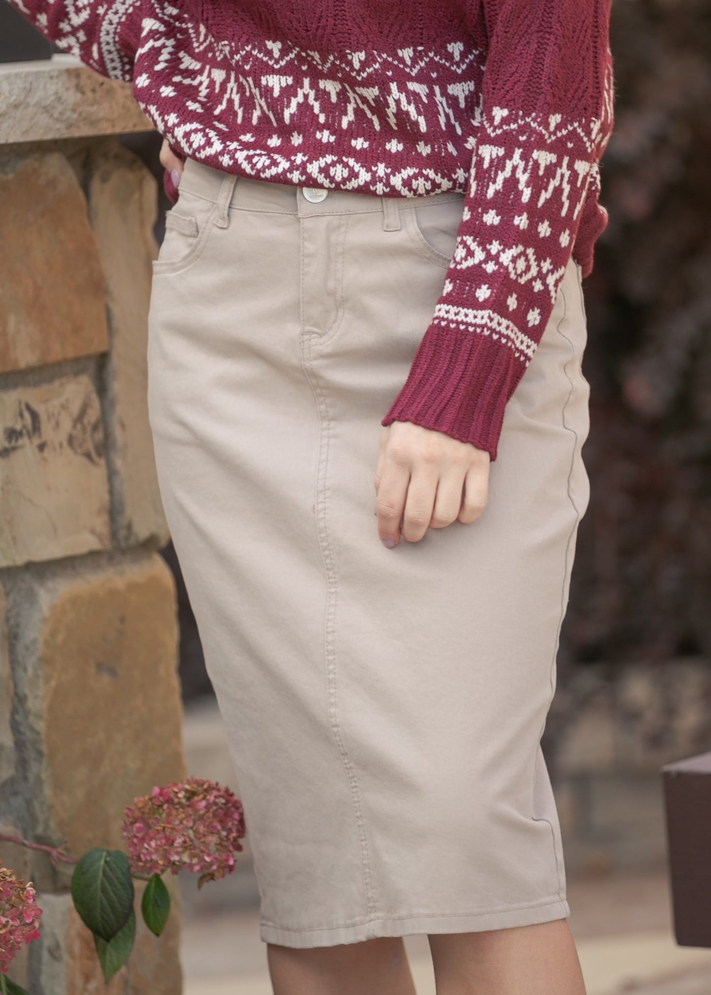 Remi Simply Taupe Denim Midi Skirt IC Skirts