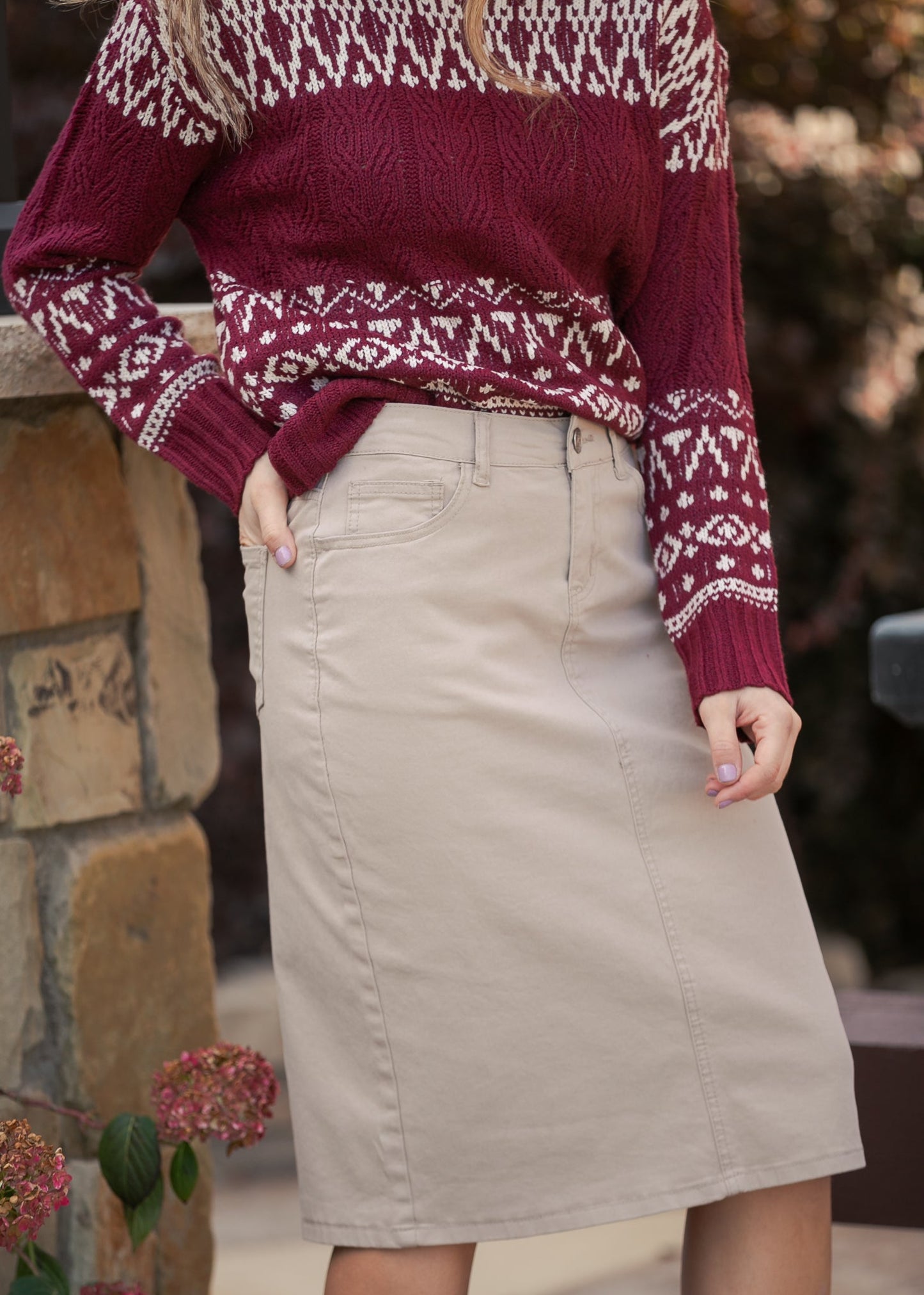 Remi Simply Taupe Denim Midi Skirt IC Skirts