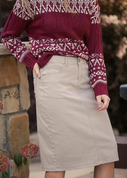 Remi Simply Taupe Denim Midi Skirt IC Skirts