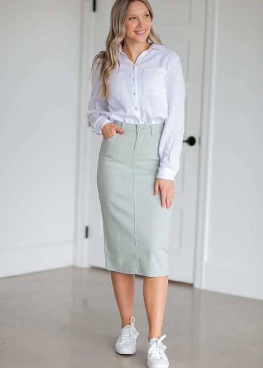 Remi Summer Sage Denim Midi Skirt Skirts 29 Inches / 2