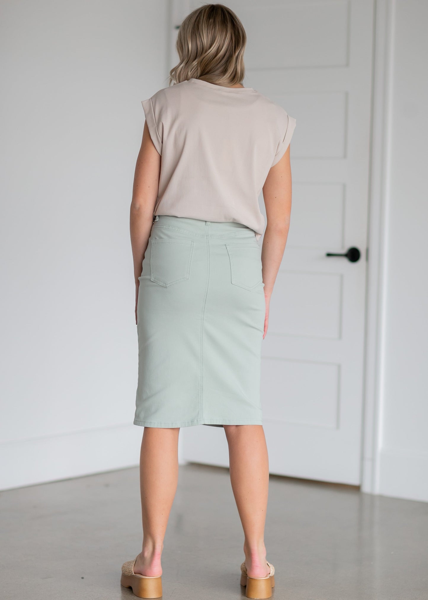 Remi Summer Sage Denim Midi Skirt Skirts