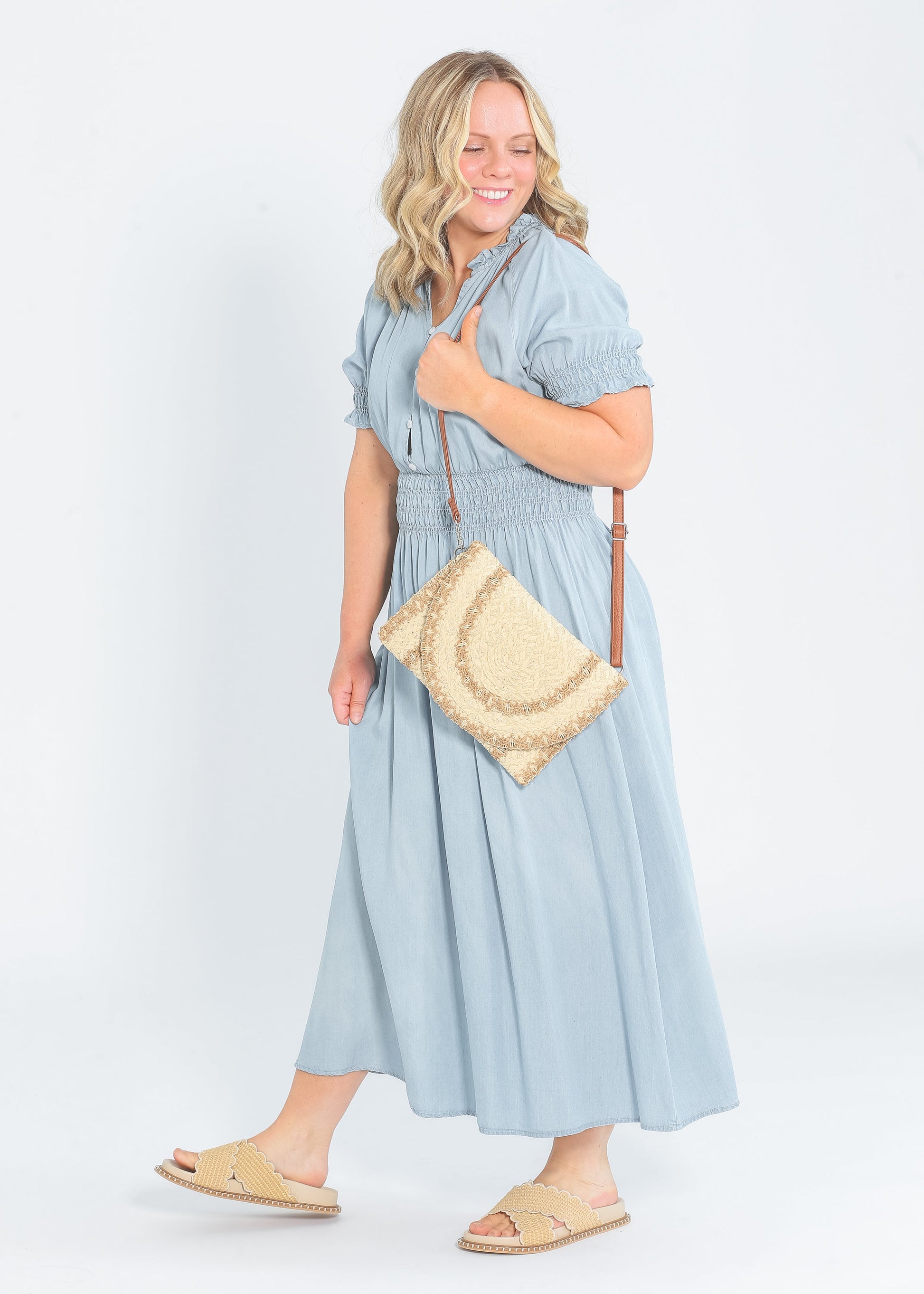 Rena Button Front Chambray Maxi Dress IC Dresses