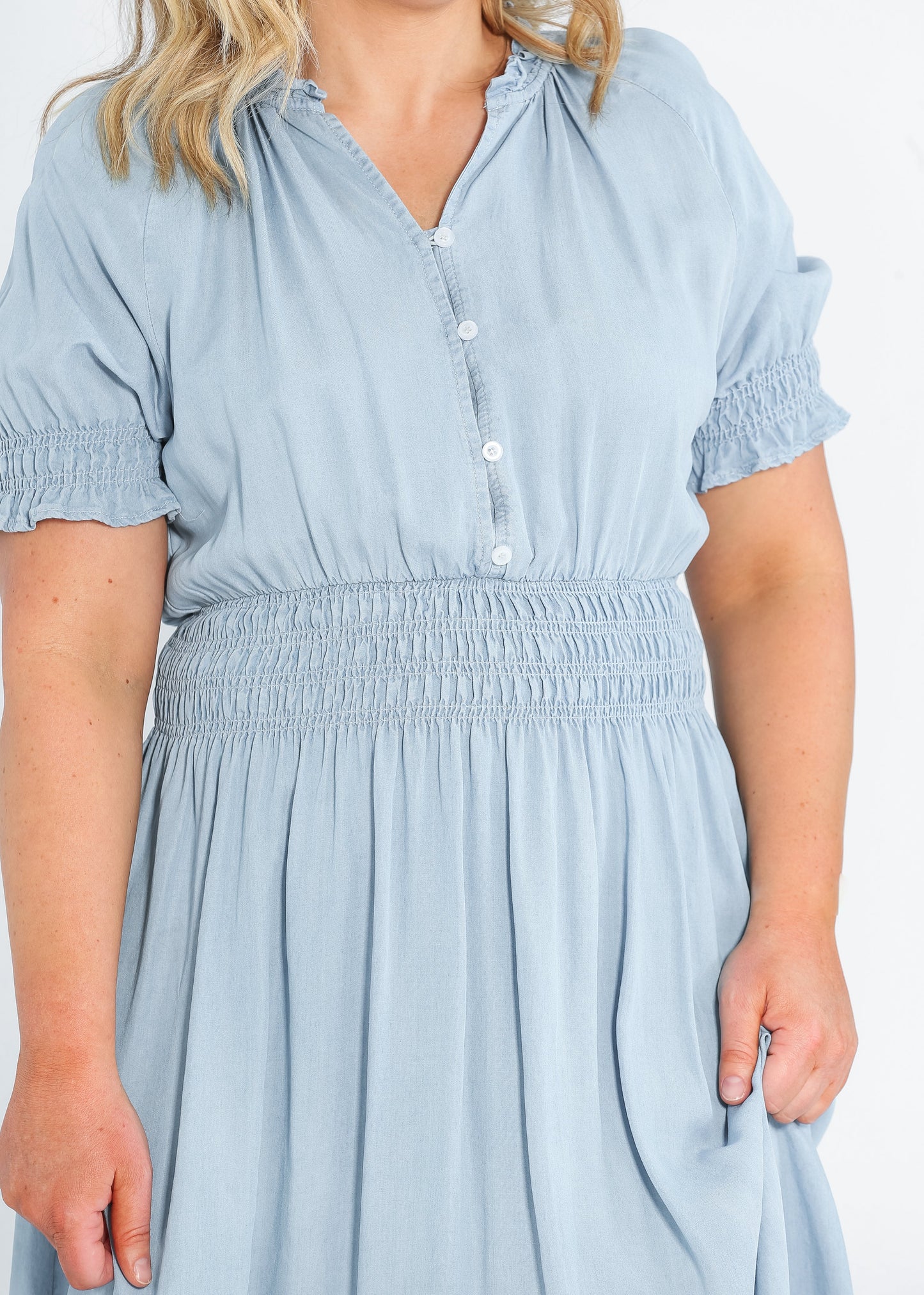 Rena Button Front Chambray Maxi Dress IC Dresses