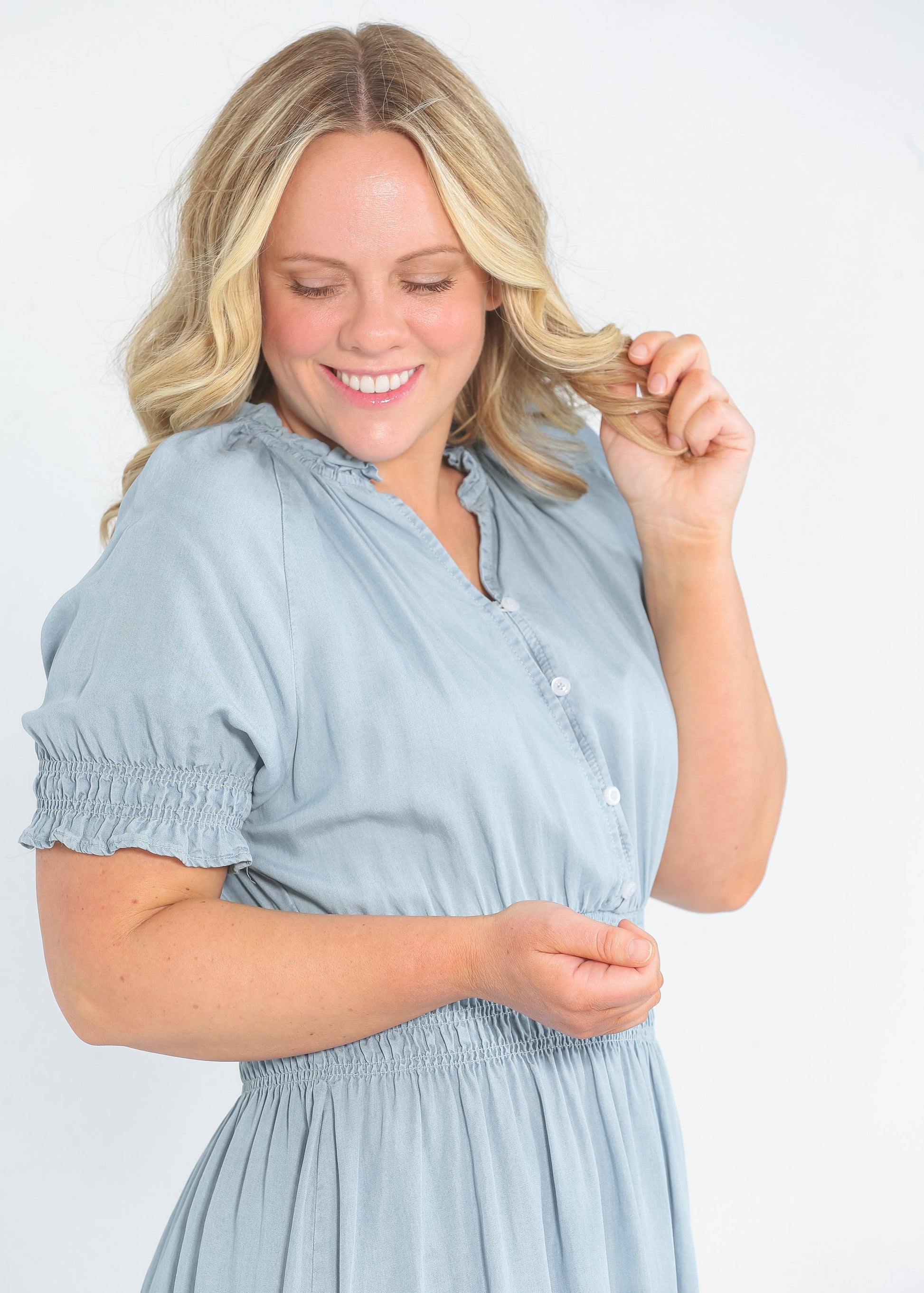 Rena Button Front Chambray Maxi Dress IC Dresses