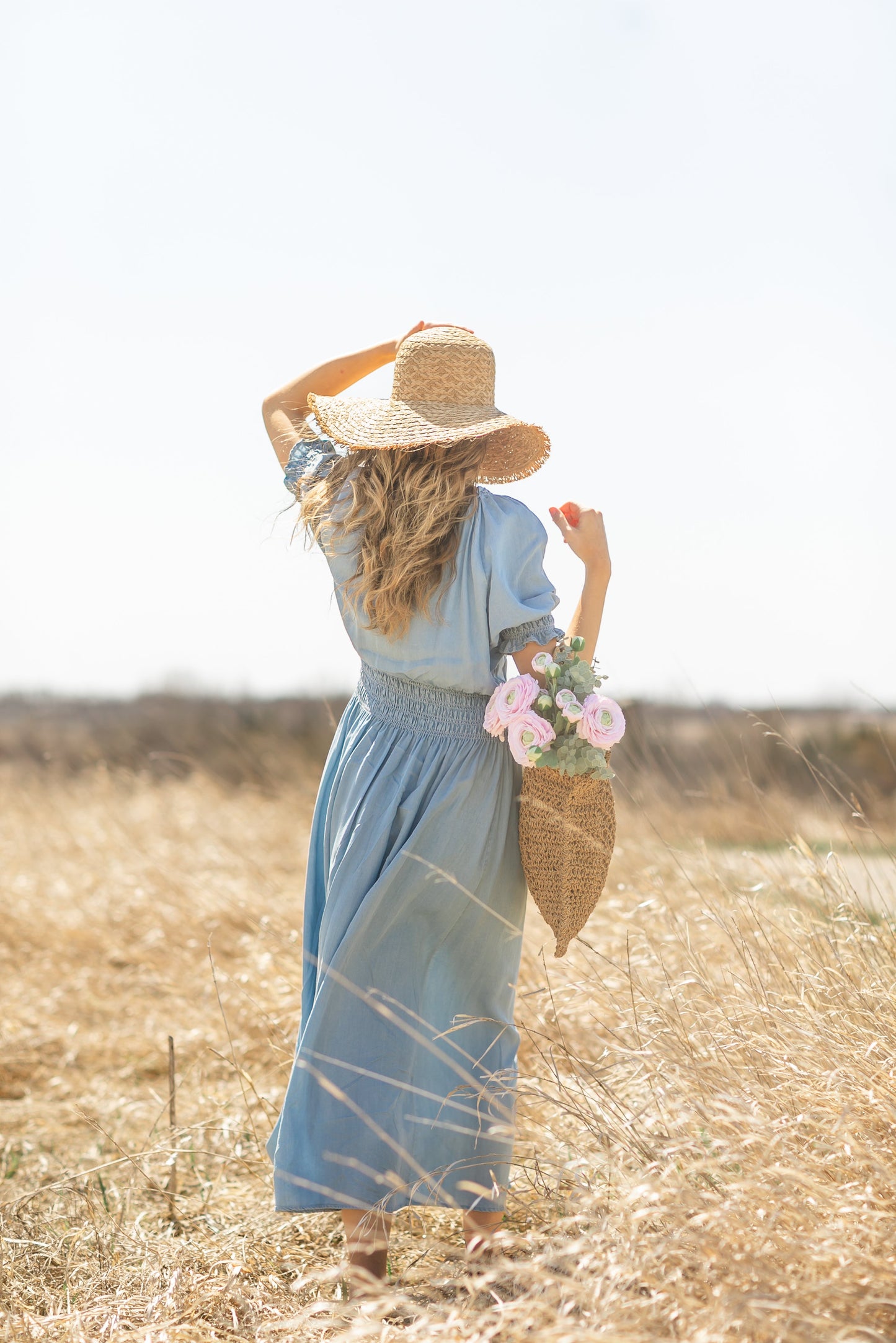 Rena Button Front Chambray Maxi Dress IC Dresses