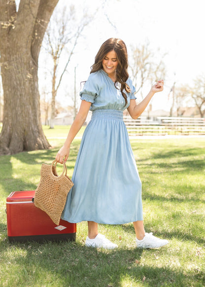Rena Button Front Chambray Maxi Dress IC Dresses