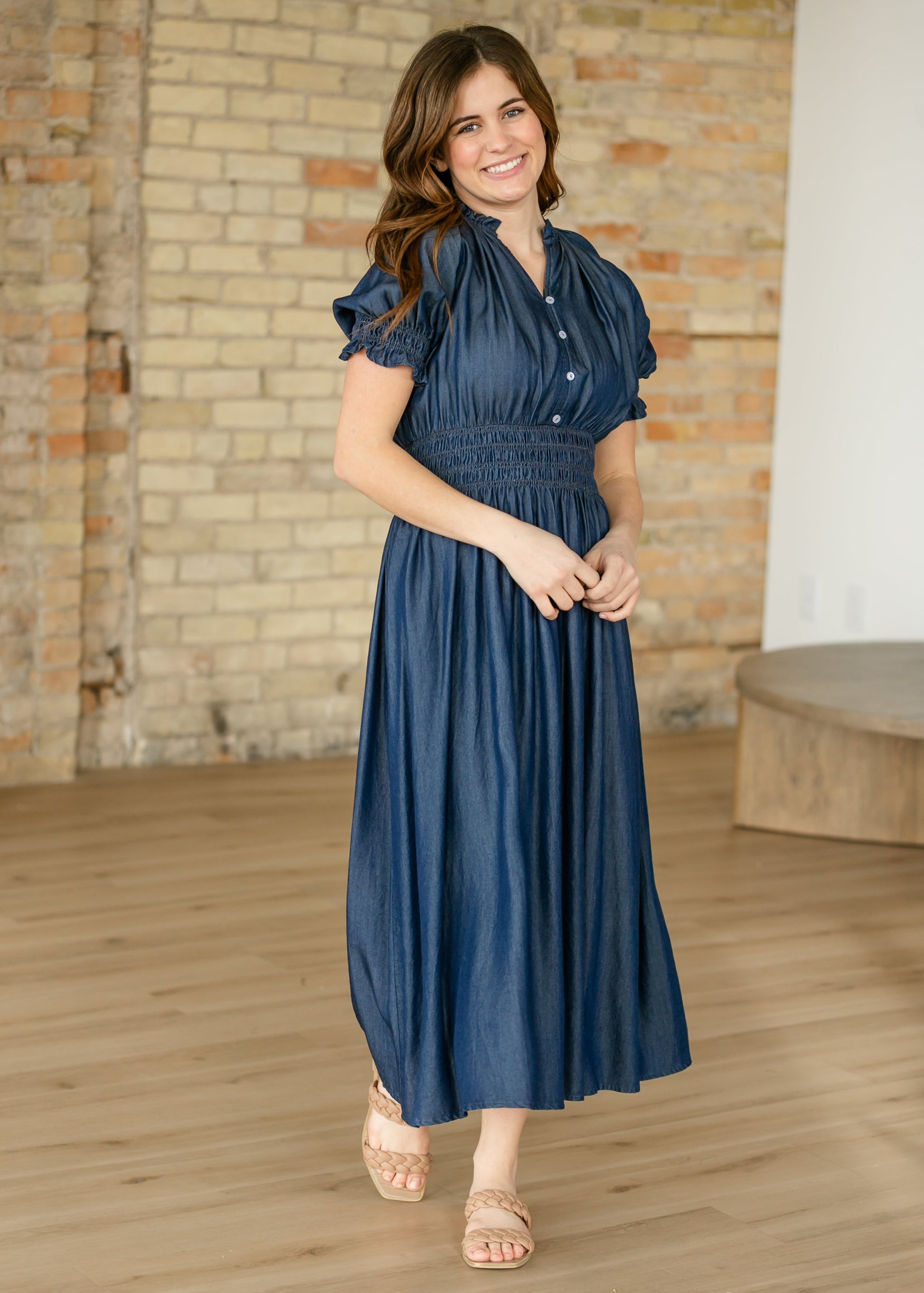 chambray midi dress Rena Dark Chambray Midi Dress – Inherit Co
