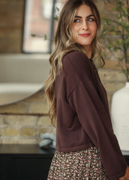 Rib Knit Boxy Crewneck Cardigan FF Layering Essentials