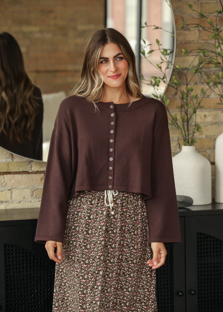 Rib Knit Boxy Crewneck Cardigan FF Layering Essentials S