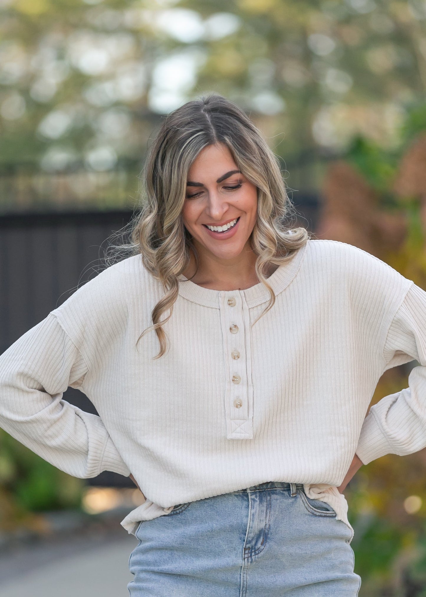 Ribbed 1/4 Button Long Sleeve Henley FF Tops