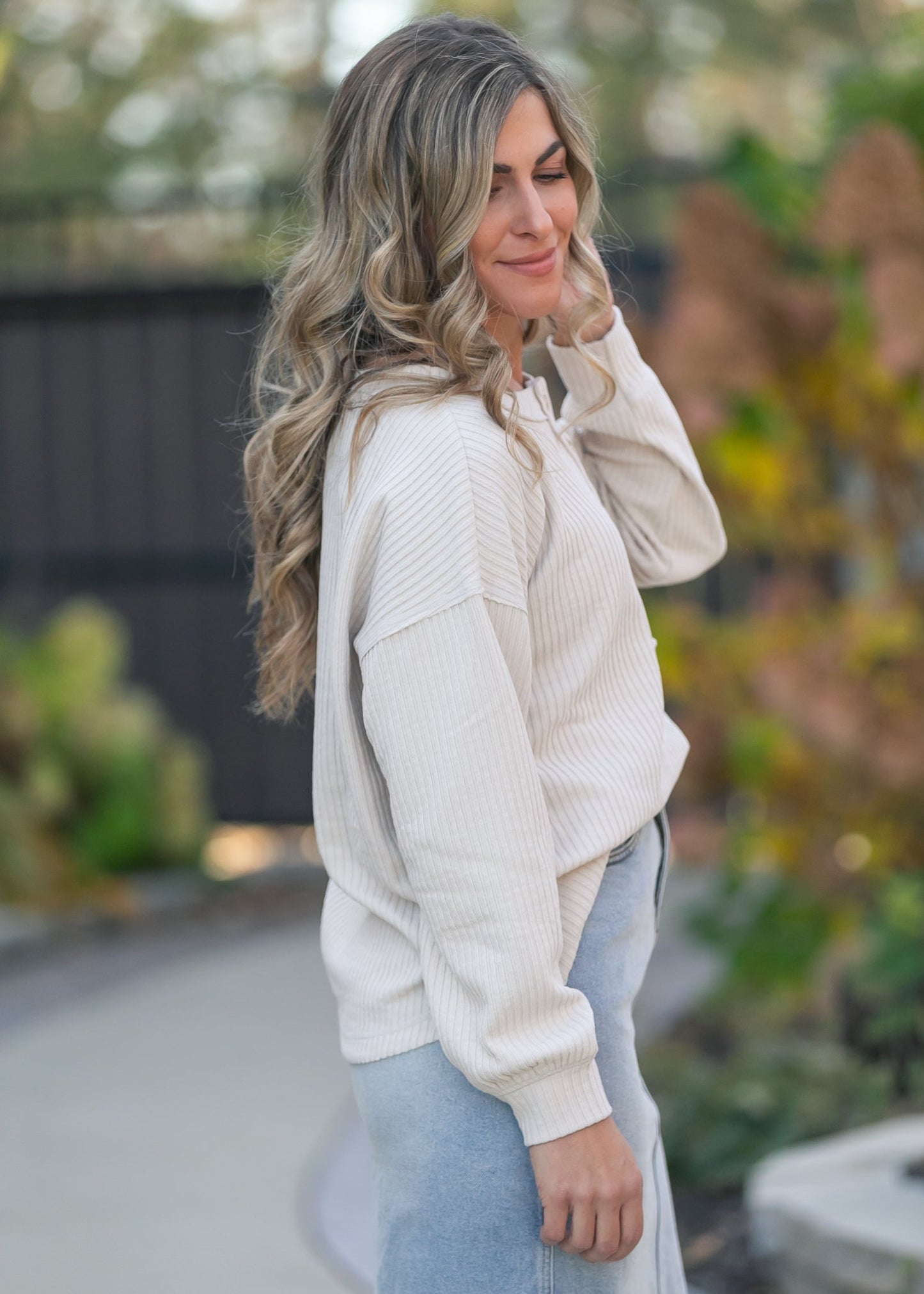 Ribbed 1/4 Button Long Sleeve Henley FF Tops