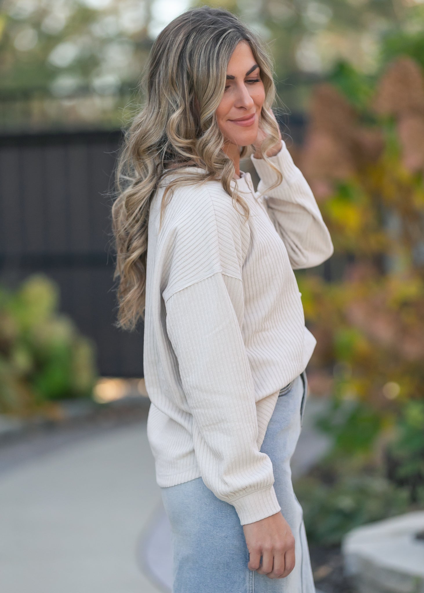 Ribbed 1/4 Button Long Sleeve Henley FF Tops