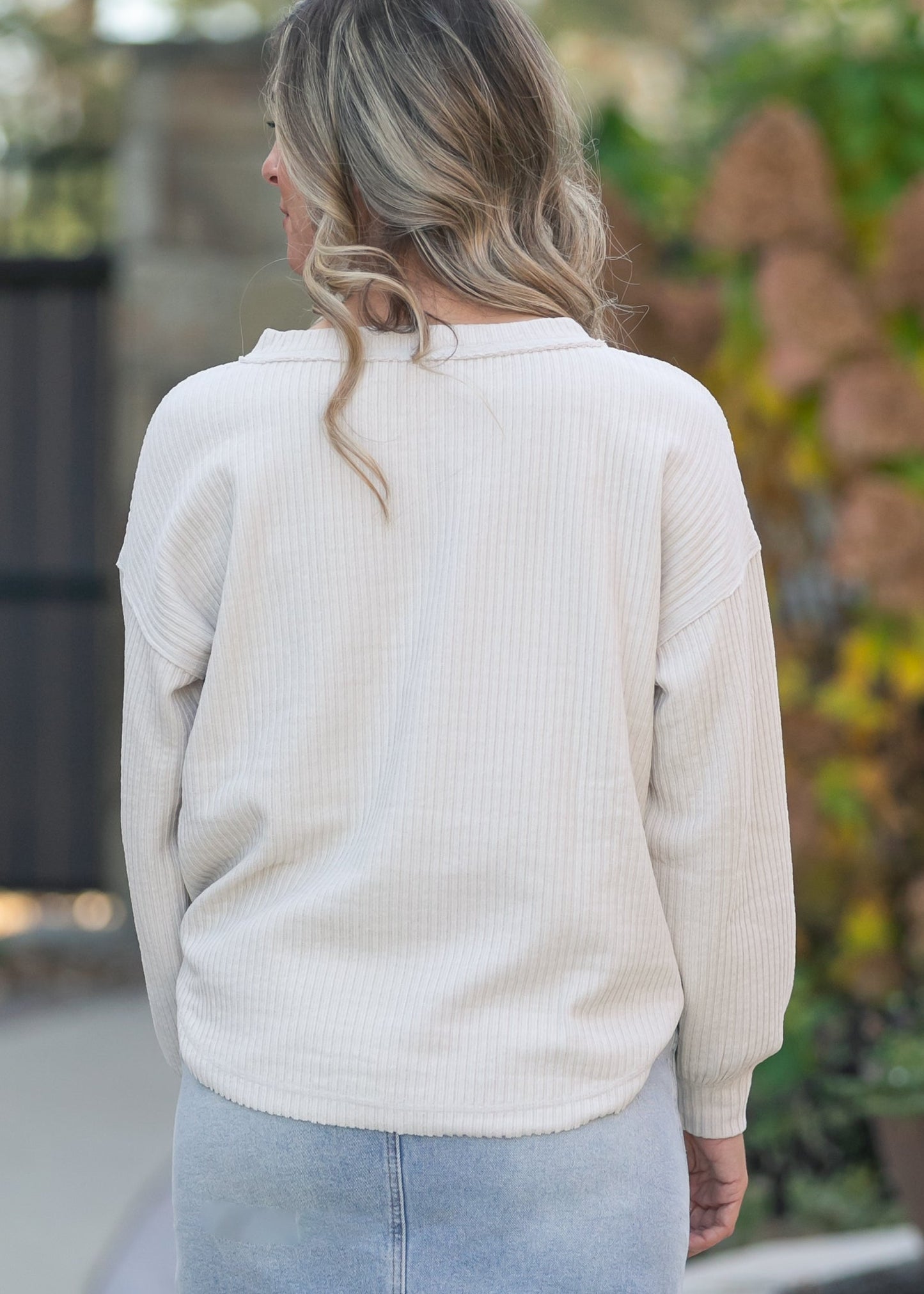 Ribbed 1/4 Button Long Sleeve Henley FF Tops