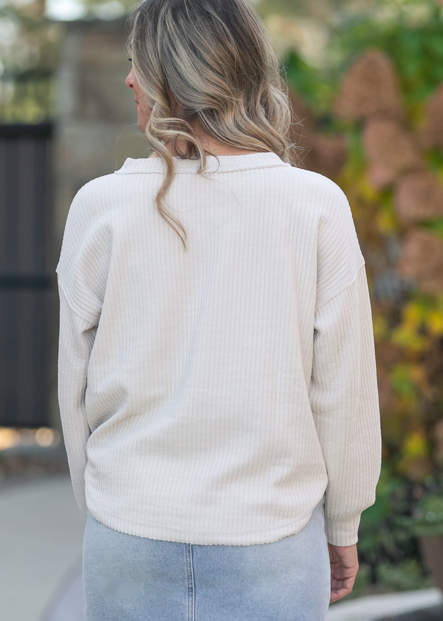 Ribbed 1/4 Button Long Sleeve Henley FF Tops