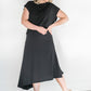 Ribbed Black A-line Asymmetrical Midi Skirt Skirts