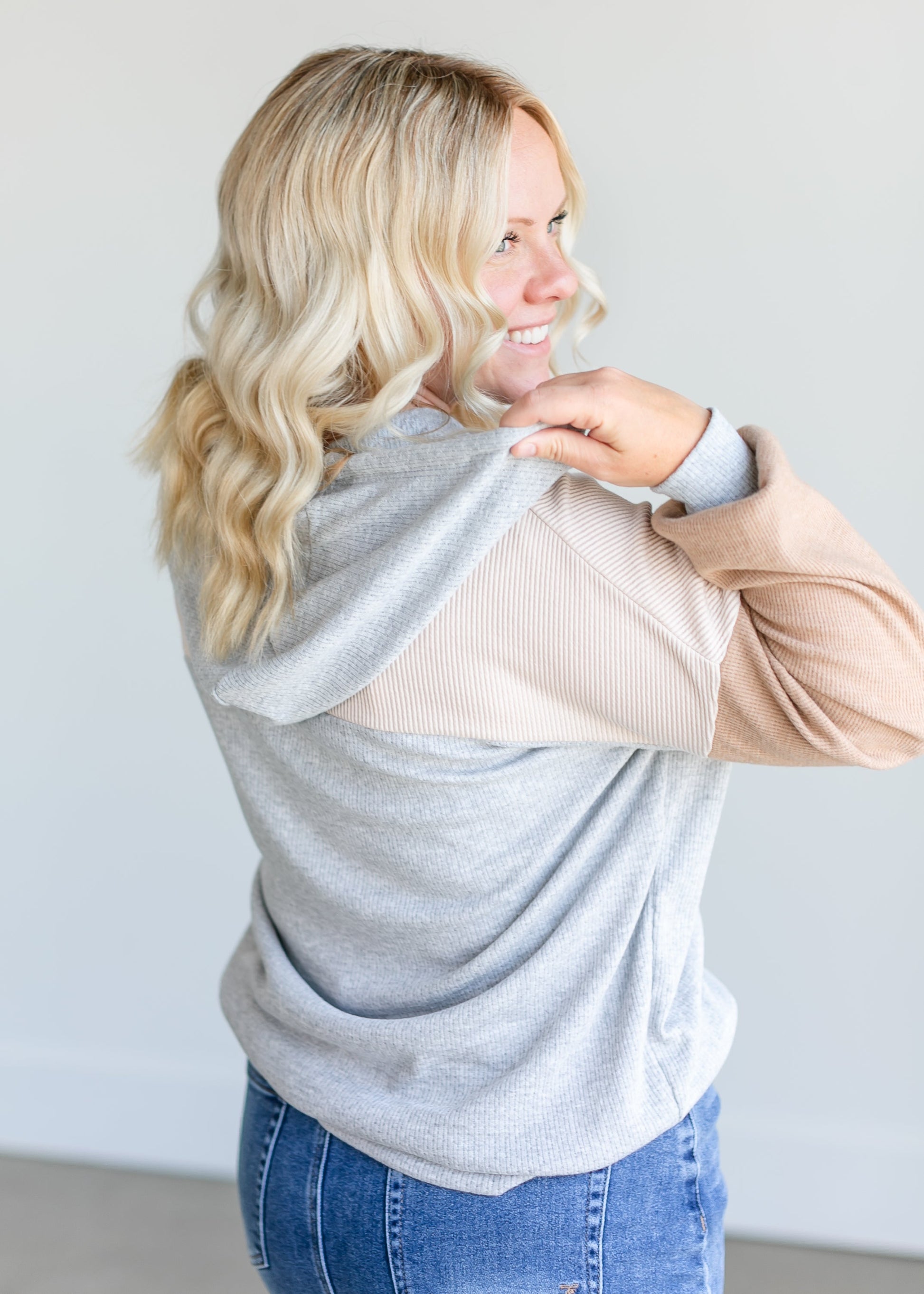 Ribbed Colorblocked Lightweight Hoodie FF Tops